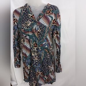 2/$30 RISSKIO Fall Colorful Floral Multicolor Patchwork Long Sleeve Dress
